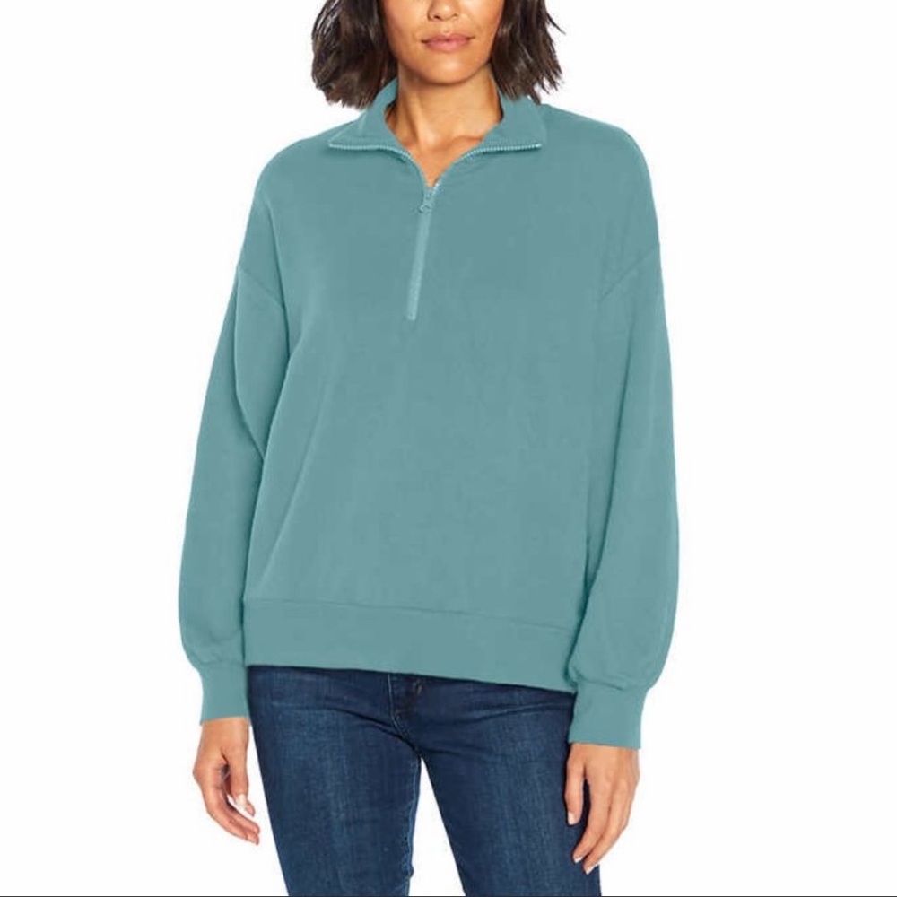 NWT Three Dots Women' Cozy Super Soft Quarter Zip Pullover Nile Blue XS/S/M